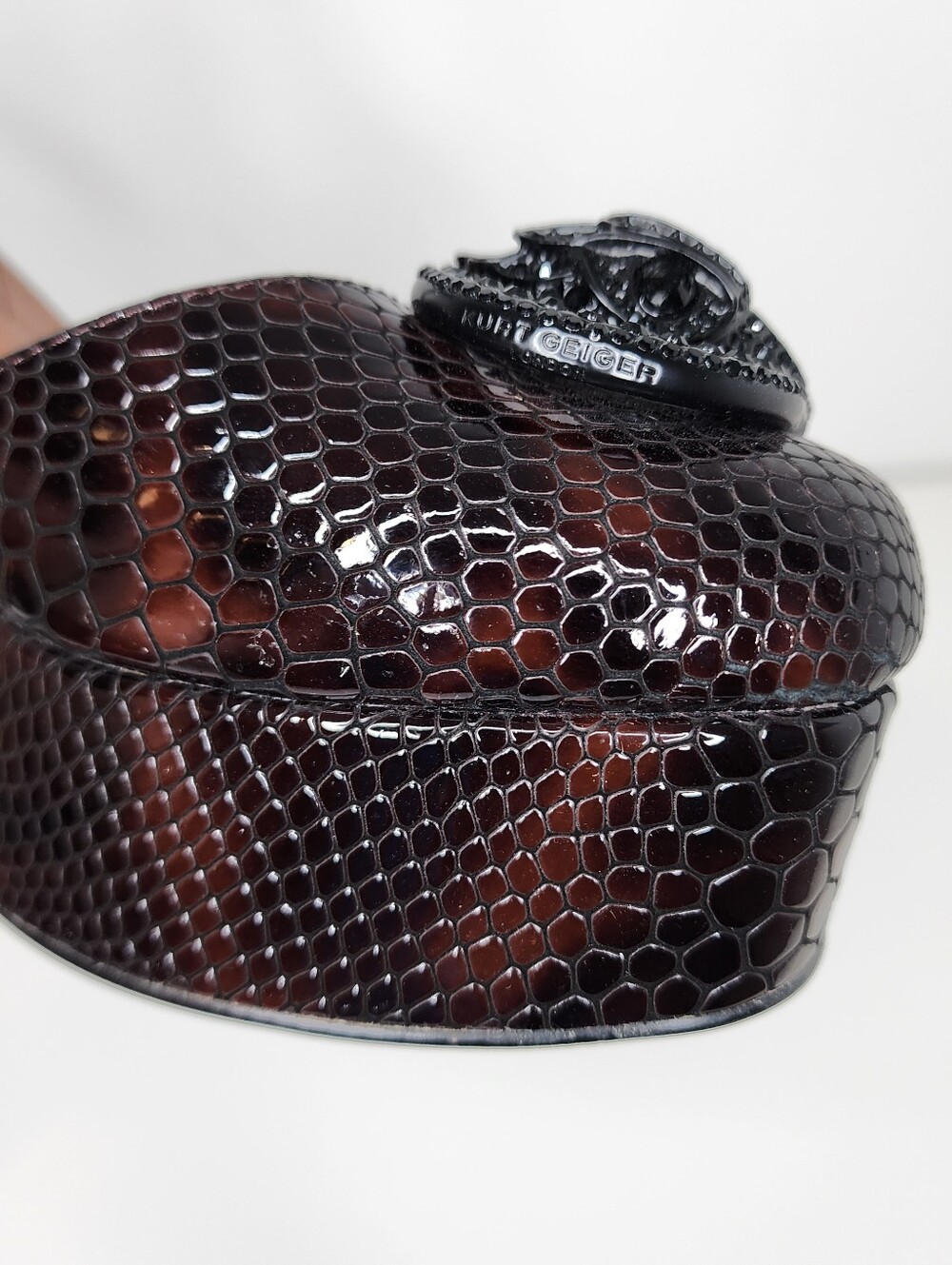 Kurt Geiger Chelsea  Black Faux-Snakeskin Platform Slingback Heels Size 40/US 9 - Picture 3 of 11